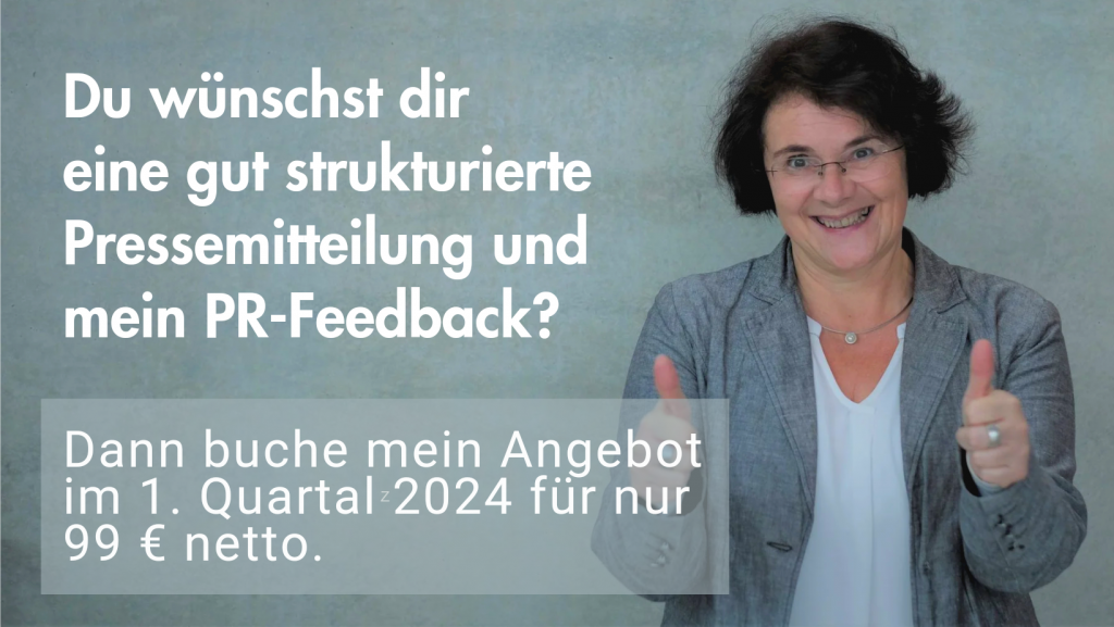 PR-Feedback-Angebot von Nicole Isermann für das 1. Quartal 2024.